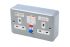 MK Electric 13A, BS Fixing, Active, 2 Gang RCD Socket, Steel, Surface Mount , Switched, 250 V ac, Grey