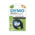 Cinta para impresora de etiquetas Dymo, color Negro sobre fondo Blanco, 1 Roll, para usar con Dymo Letratag LT100H,