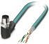 Phoenix Contact Cat5 Right Angle Male M12 to Unterminated Ethernet Cable, Blue PUR Sheath, 10m
