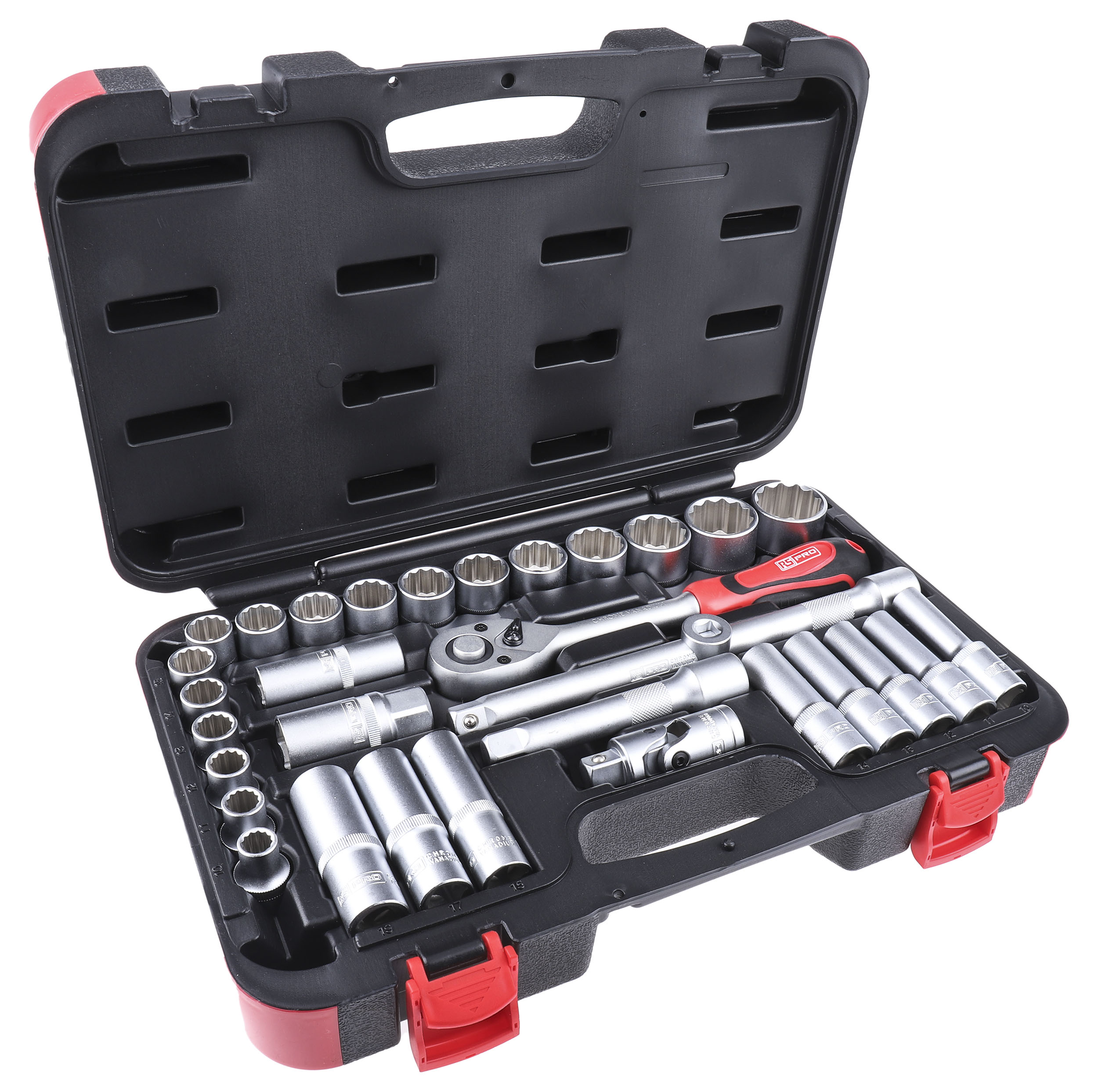 RS PRO 32 Piece Metric 1 2 in Deep Socket Standard Socket Set with Ratchet 6 point 12 point RS