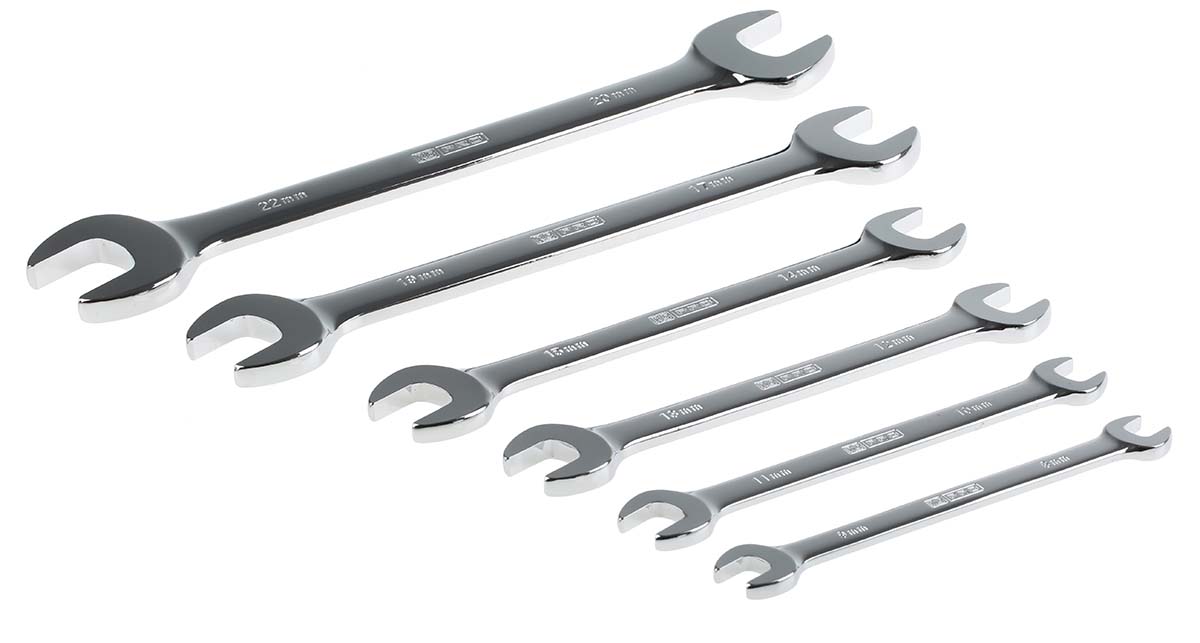 RS PRO 6-Piece Spanner Set, 8 x 9mm, 10 x 11mm, 12 x 13mm, 14 x 15mm, 17 x 19mm, 22 x 20mm, Chrome Vanadium Steel RS PRO 6-Piece Spanner Set, 8 x 9mm, 10 x 11mm, 12 x 13mm, 14 x 15mm, 17 x 19mm, 22 x 20mm, Chrome Vanadium Steel