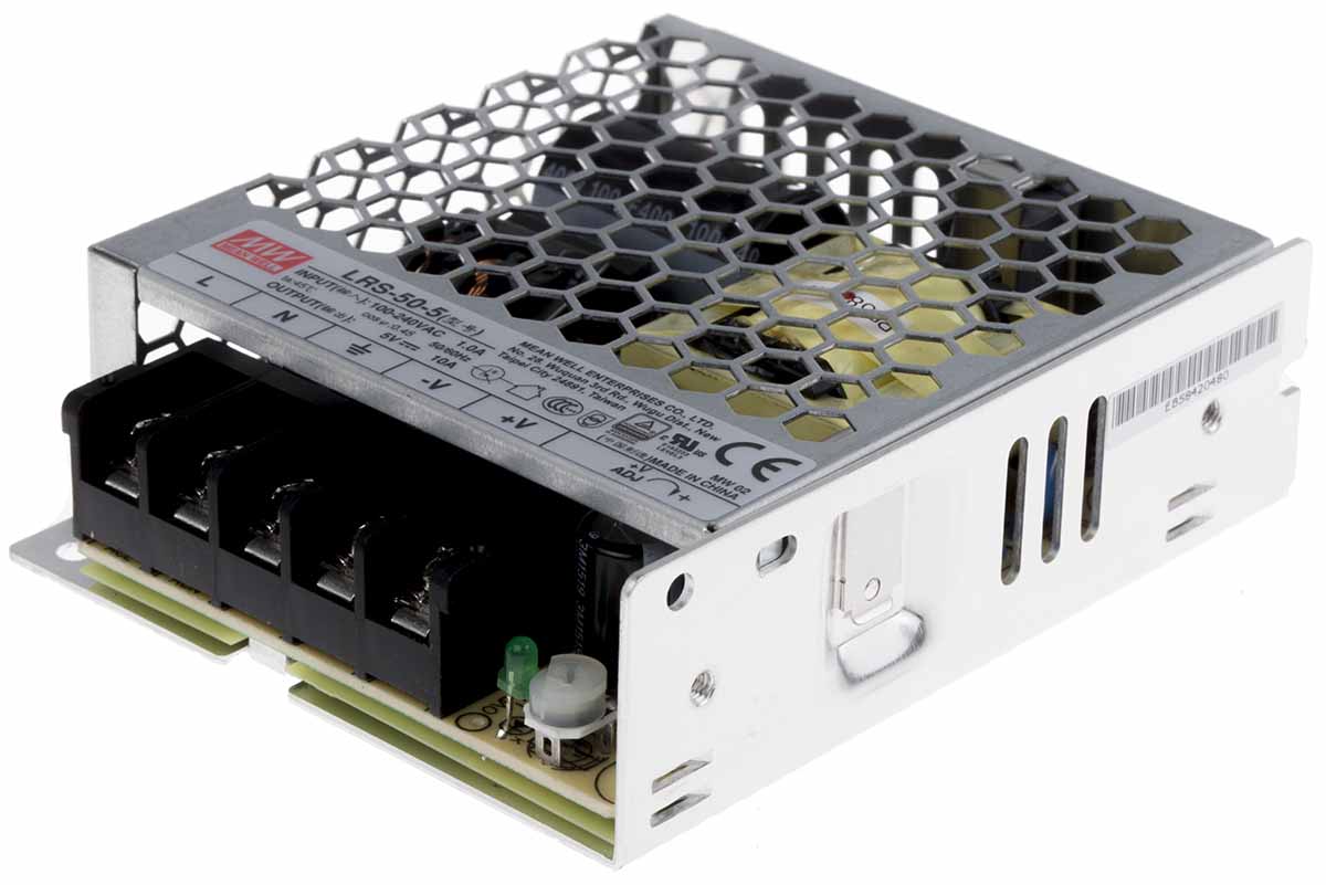 MEAN WELL Switching Power Supply, LRS-50-5, 5V dc, 10A, 50W