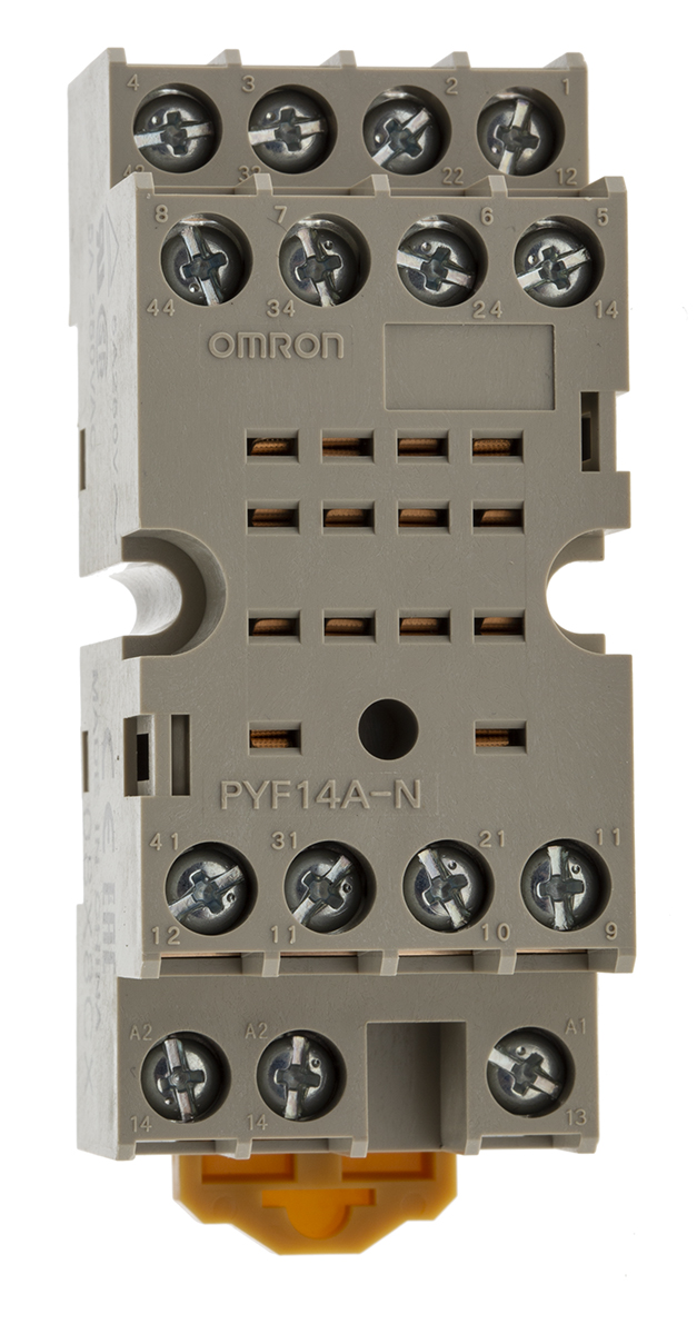 Omron PYF 14 Pin 250V ac DIN Rail Relay Socket, for use with MY4IN, MY4IN1,  MY4IN1-D2, MY4IN-CR, MY4IN-D2, MY4N, MY4N1,