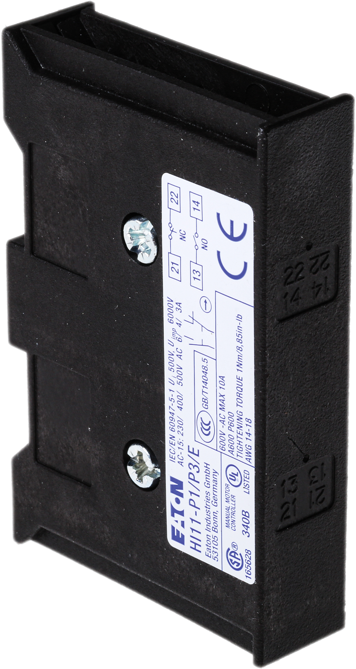 Eaton Auxiliary Contact, 2 Contact, 1NC + 1NO, Side Mount