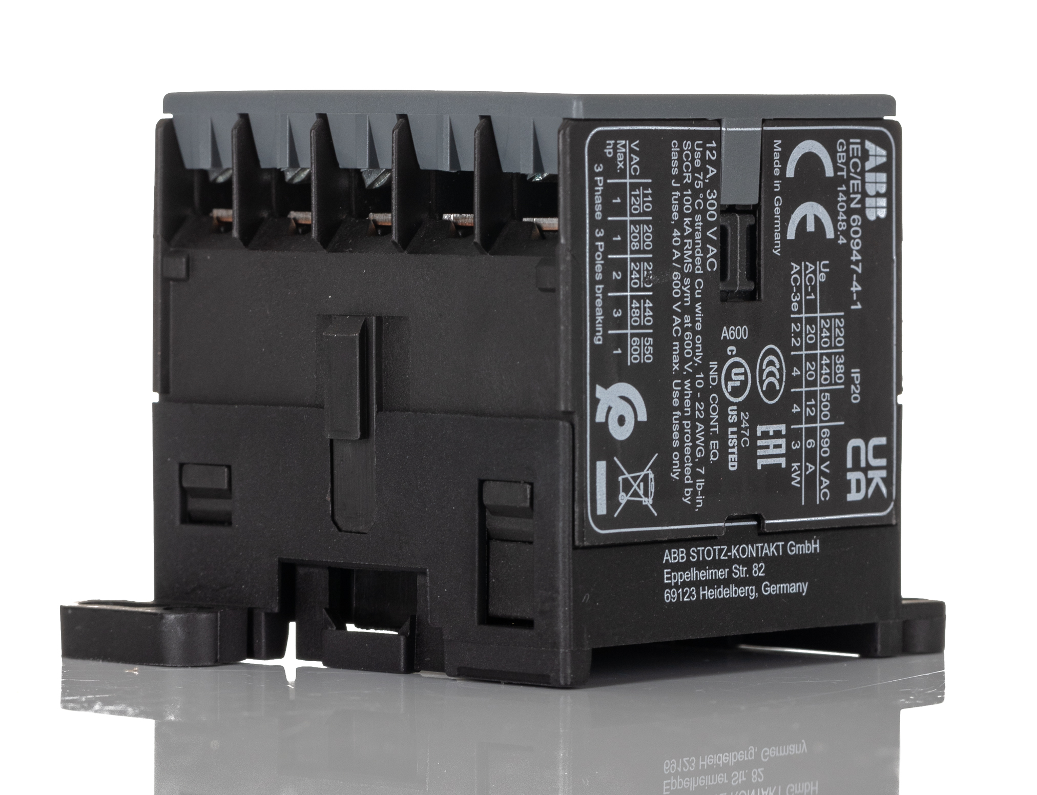 Contacteur ABB, 3 pôles , 3NO, 20 A, 240 V, 4 kW Contacteur ABB, 3 pôles , 3NO, 20 A, 240 V, 4 kW