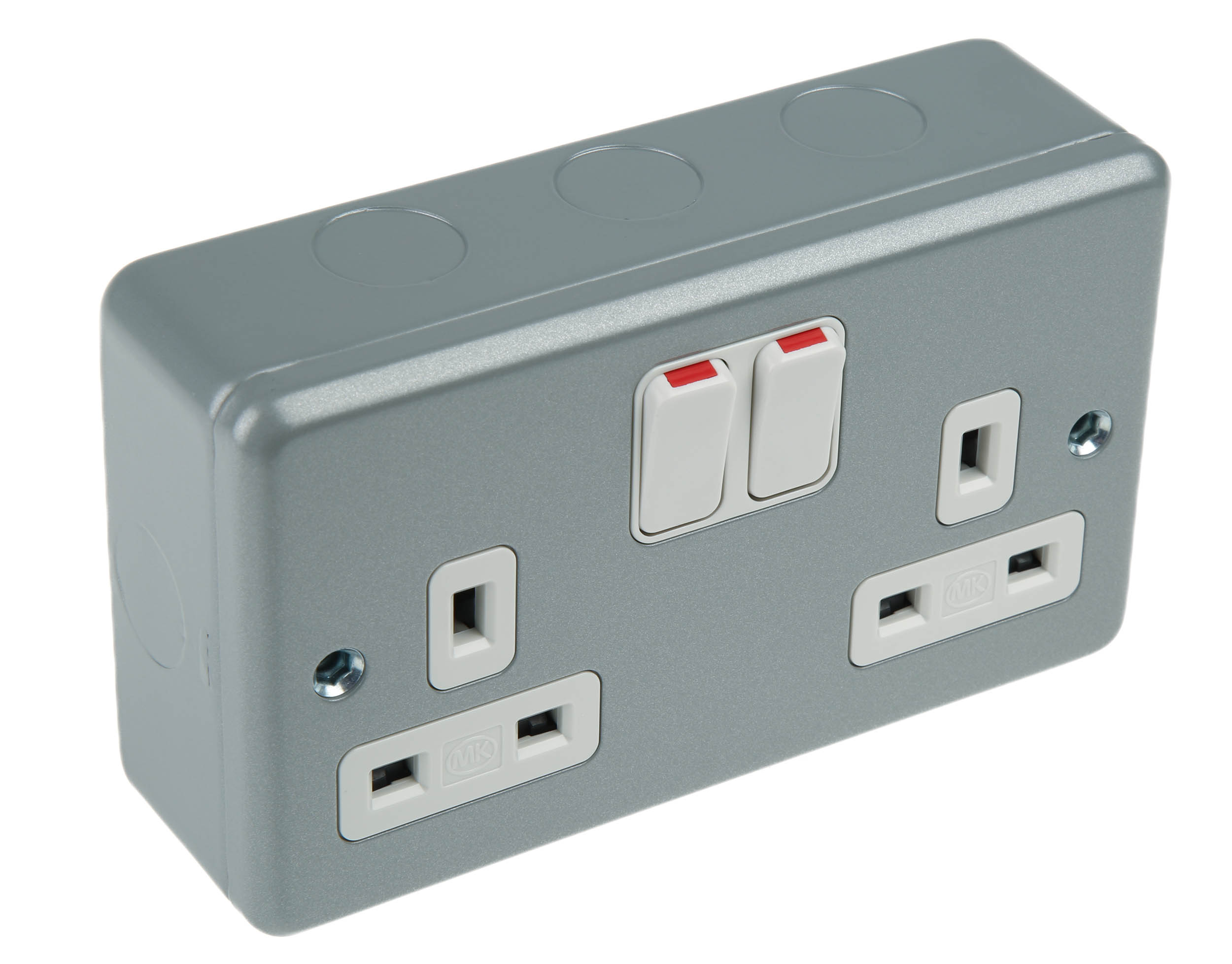 K2946 ALM MK Electric Metalclad Plus Grey 2 Gang Plug Socket 2 Poles 13A Type G British Indoor Use RS