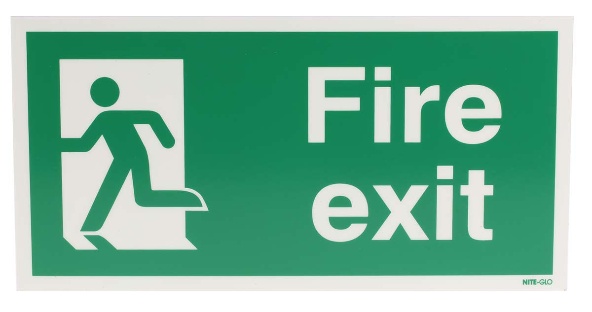 出口標識 RS PRO Fire Exit 英語語 PVC 緑/白 300mm サイン x