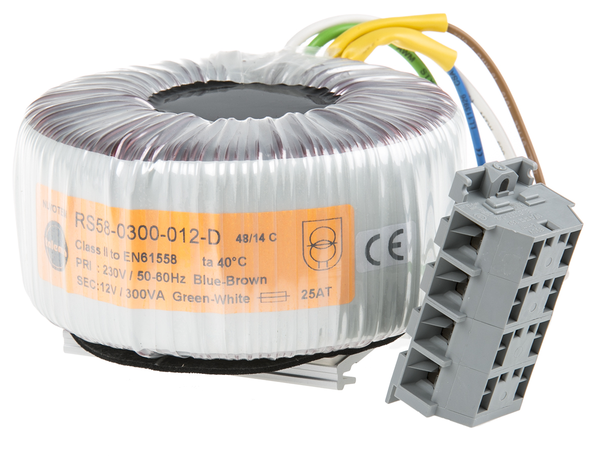 Nuvotem Talema トロイダルトランス,1次：230V ac,2次：12V ac,電力：300VA 58-0300-012-D | RS