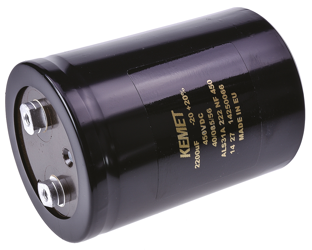 ALS31A222NF450 | KEMET 2200μF,450V dc コンデンサ, スクリュー