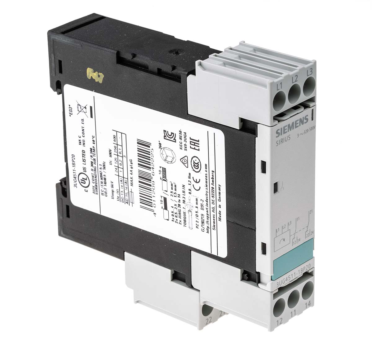 Siemens モニタリングリレー, DPDT, DINレール, 3UG4511-1BP20 | RS Siemens モニタリングリレー, DPDT, DINレール, 3UG4511-1BP20 | RS
