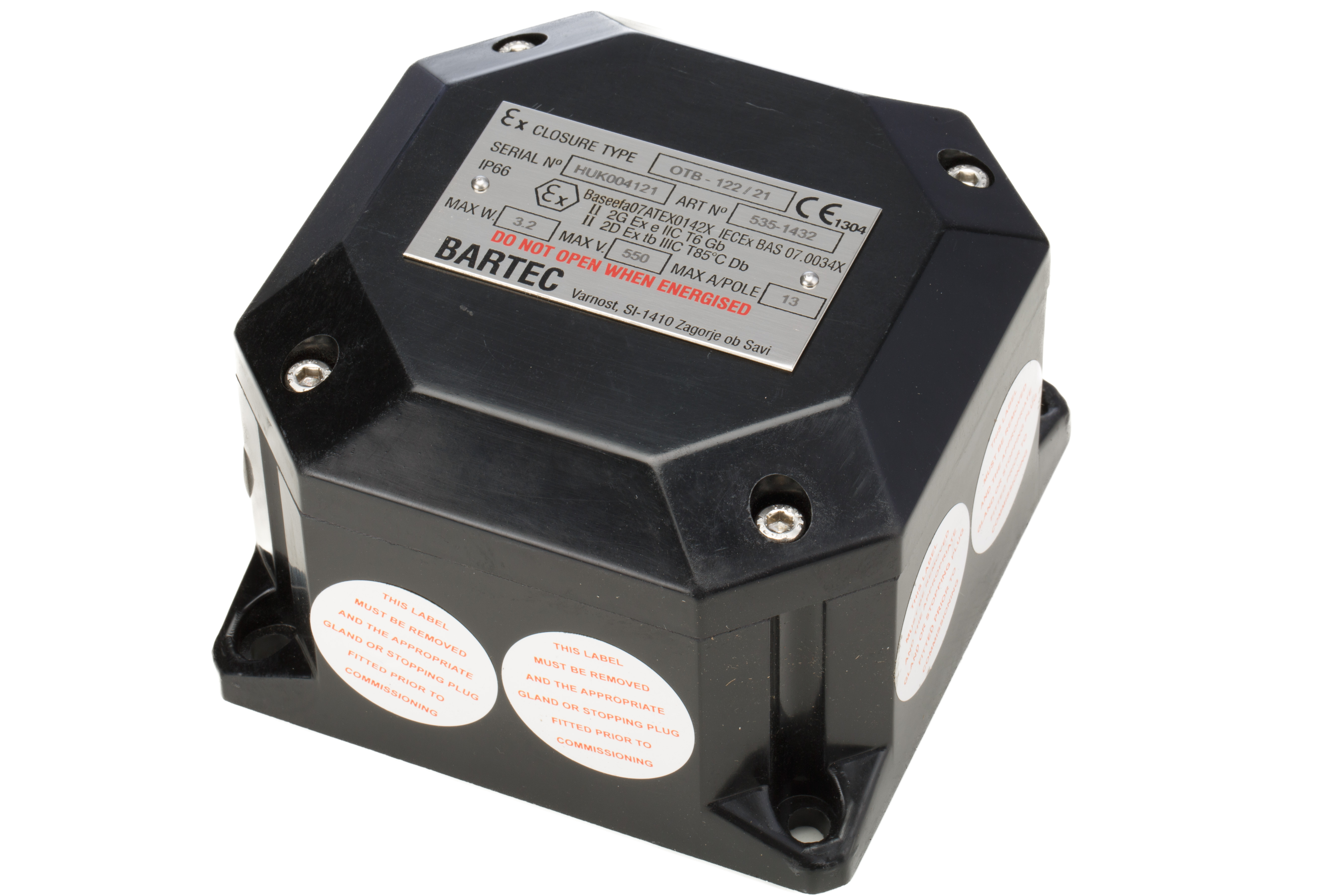 Bartec GB Series Black Junction Box, IP66, ATEX, 122 x122 x 82mm