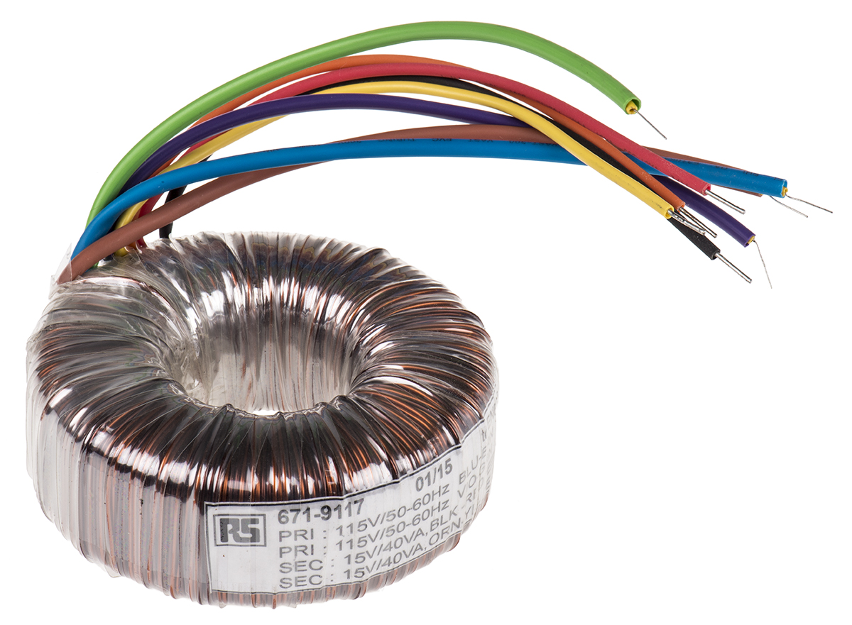 RS PRO トロイダルトランス,1次:115 V ac, 230 V ac,2次:2 x 15V ac,電力:80VA RS PRO トロイダルトランス,1次:115 V ac, 230 V ac,2次:2 x 15V ac,電力:80VA