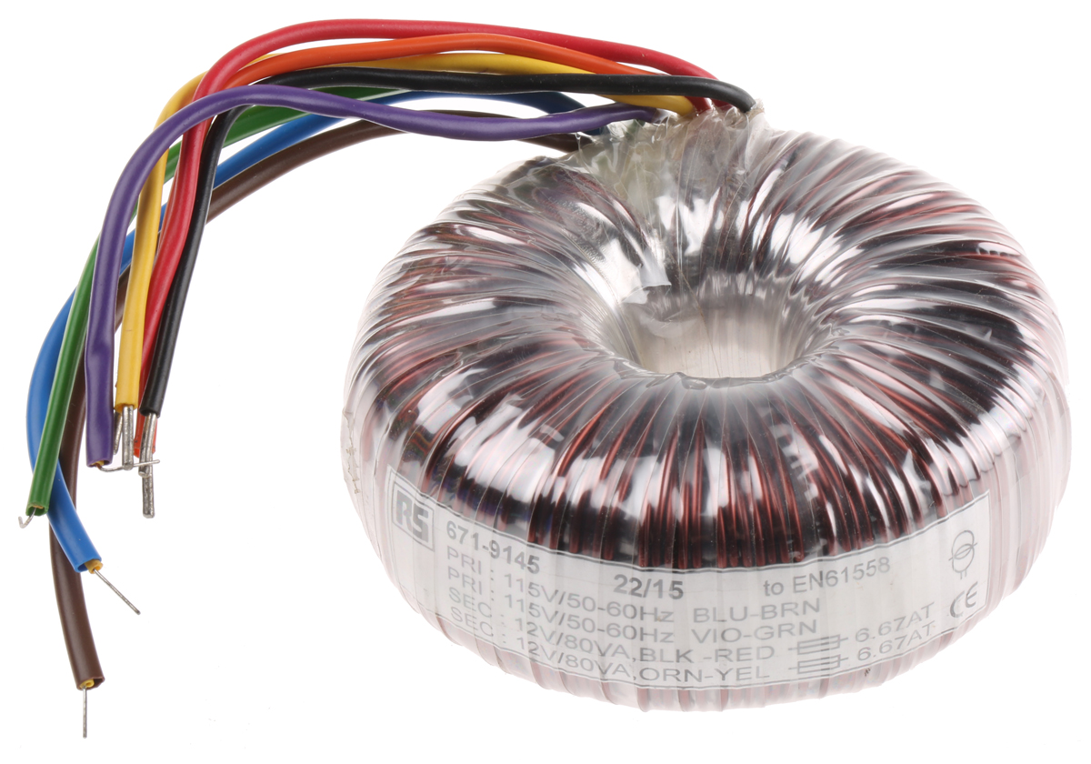 RS PRO トロイダルトランス,1次:115 V ac, 230 V ac,2次:2 x 12V ac,電力:160VA RS PRO トロイダルトランス,1次:115 V ac, 230 V ac,2次:2 x 12V ac,電力:160VA