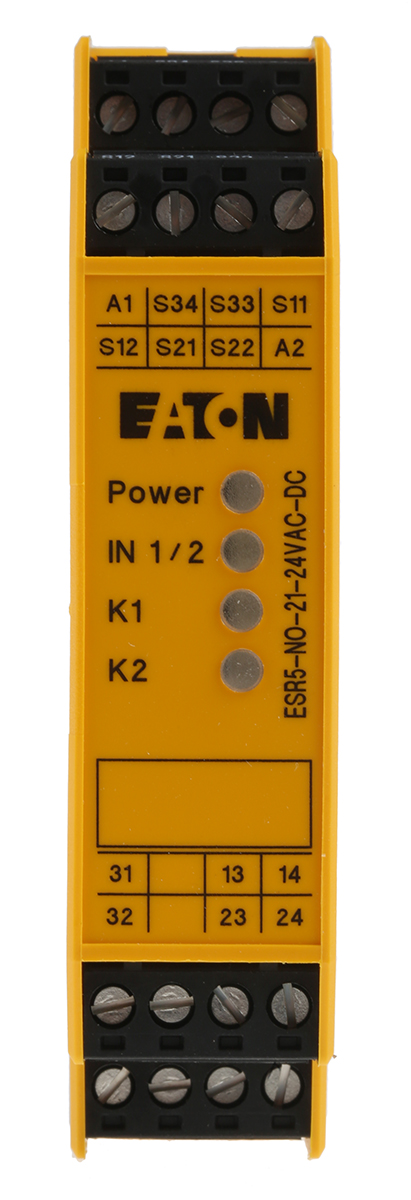 118700 ESR5-NO-21-24VAC-DC | Eaton Electronic Safety Relays ESR5 Emergency  Stop Safety Relay, 24V ac/dc, Dual-Channel, 2 Safety Contacts | RS