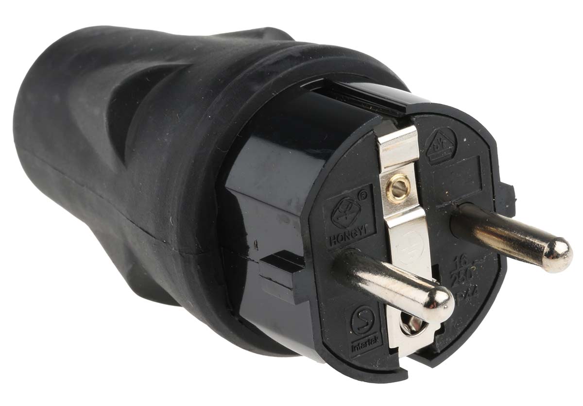 RS PRO French / German Mains Plug, 16A Black Rubber Screw, 250 V RS