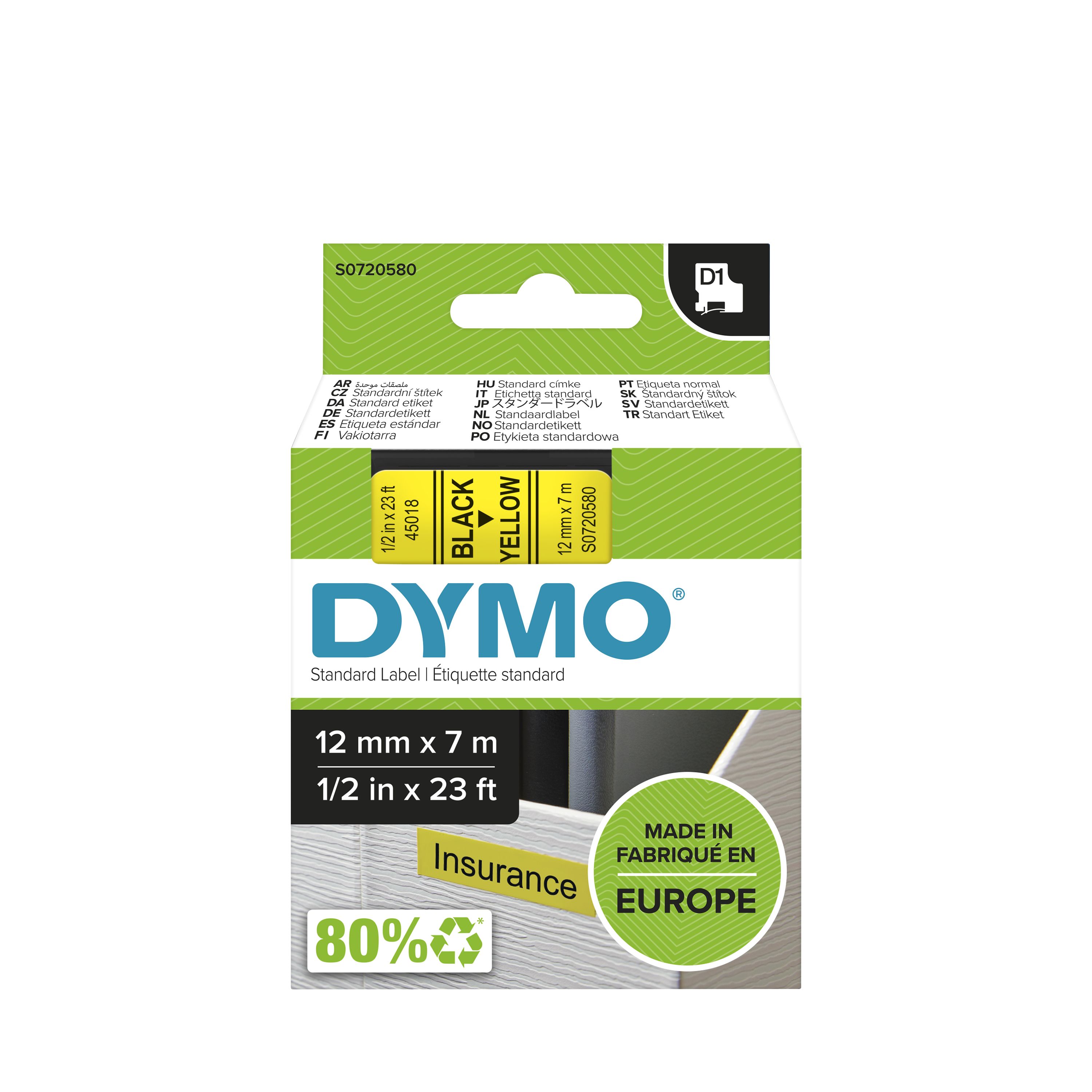Nastro per etichettatrici Dymo 12 mm x 7 m Nero su Giallo Nastro per etichettatrici Dymo 12 mm x 7 m Nero su Giallo