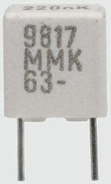KEMET MMK Polyester Film Capacitor, 63 V ac, 100 V dc, ±10%, 220nF, Through Hole KEMET MMK Polyester Film Capacitor, 63 V ac, 100 V dc, ±10%, 220nF, Through Hole