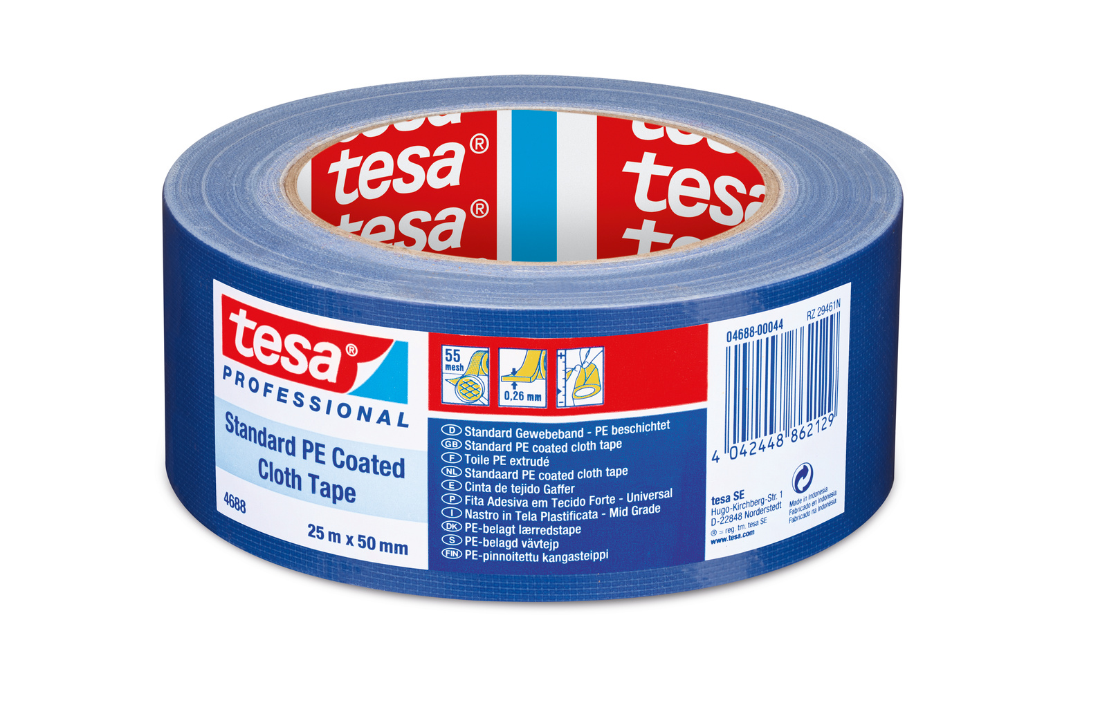 04688-00044-01 | Tesa 布テープ, 幅:50mm, 厚さ:0.26mm, 長さ