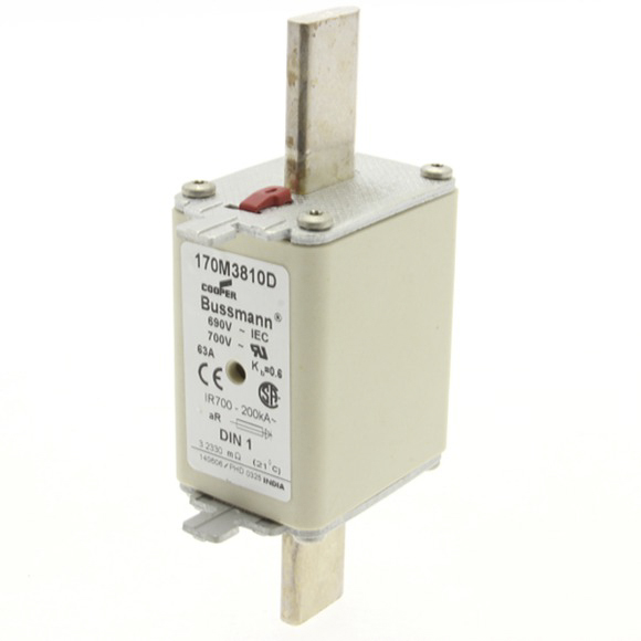 170M3810D | Fusibile con linguette centrate, Eaton, 63A, fusibile NH1, standard CE, CSA, IEC 60269, UL, cat. aR 690V ca | RS 170M3810D | Fusibile con linguette centrate, Eaton, 63A, fusibile NH1, standard CE, CSA, IEC 60269, UL, cat. aR 690V ca | RS