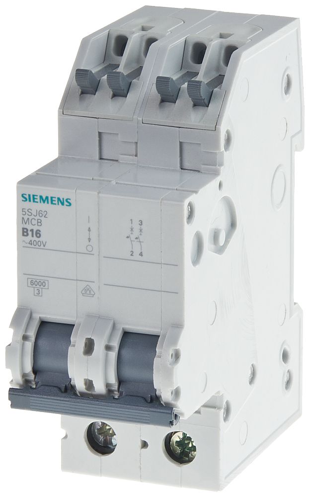 5SJ6216-6KS | Siemens SENTRON 5SJ6 MCB, 2P, 16A Curve B, 5