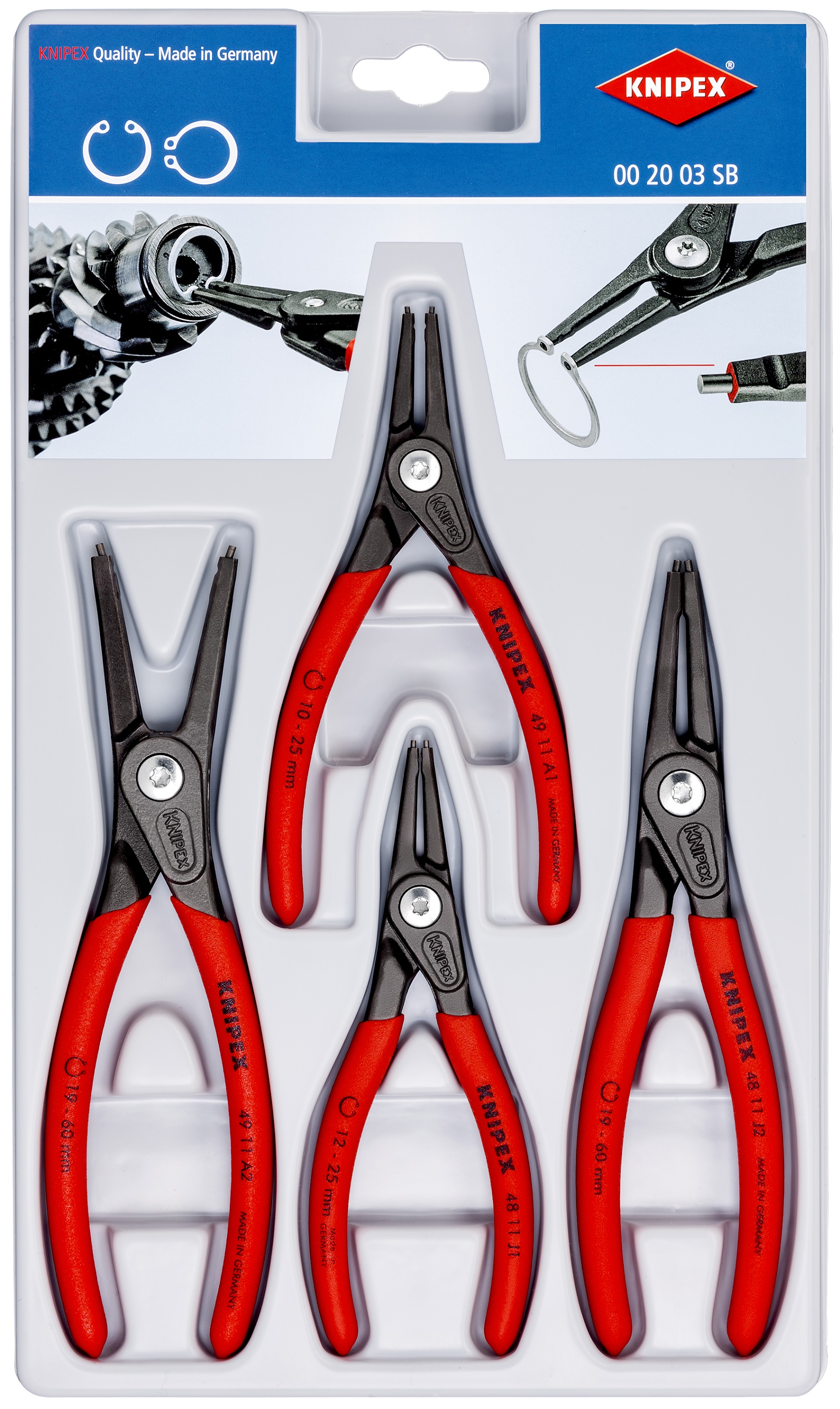 00 20 03 SB Knipex 4 Piece Circlip Plier Set Straight Tip 310 mm Overall RS