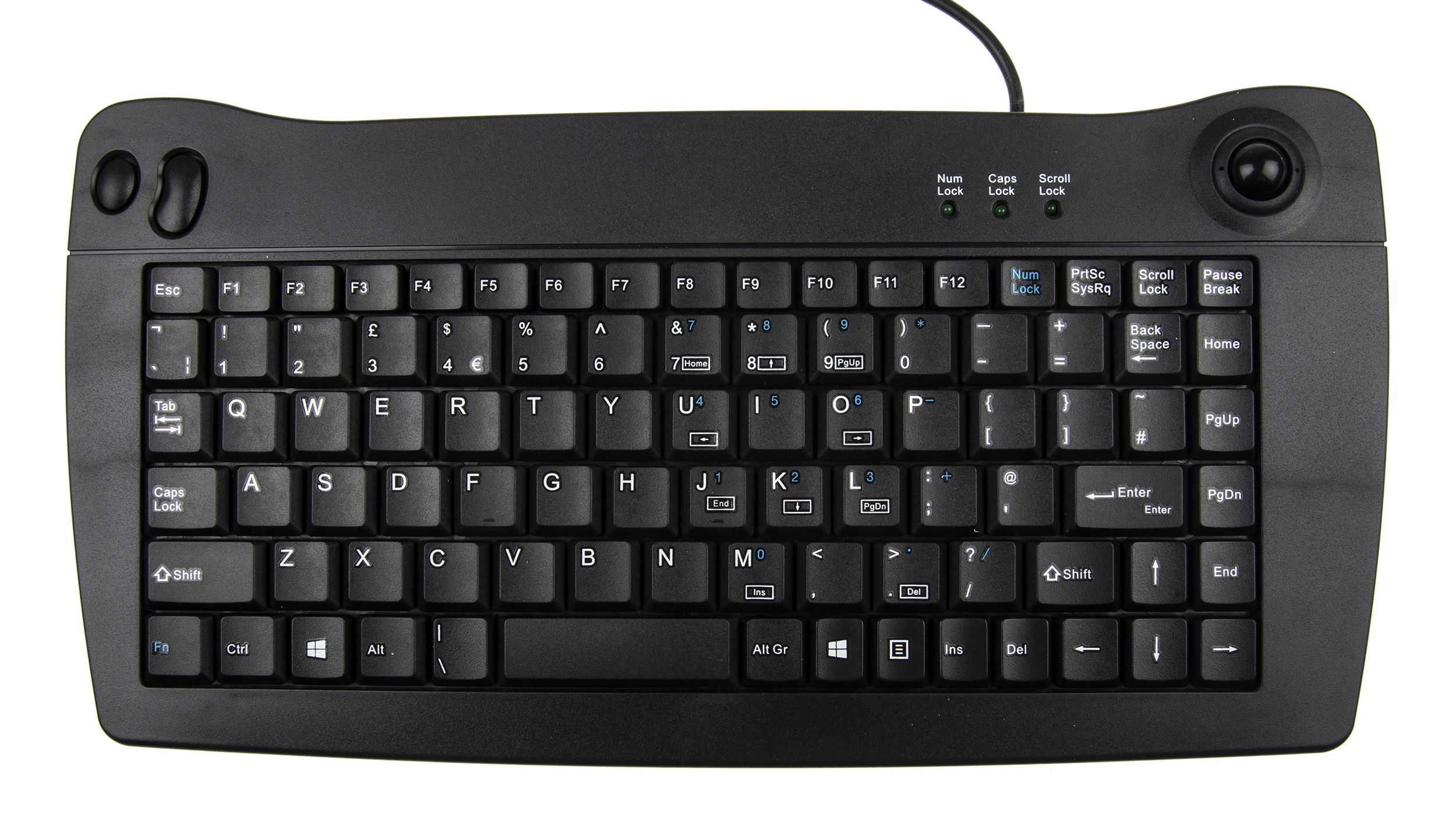 RS PRO Wired USB Trackball Mini Keyboard, QWERTY (UK), Black