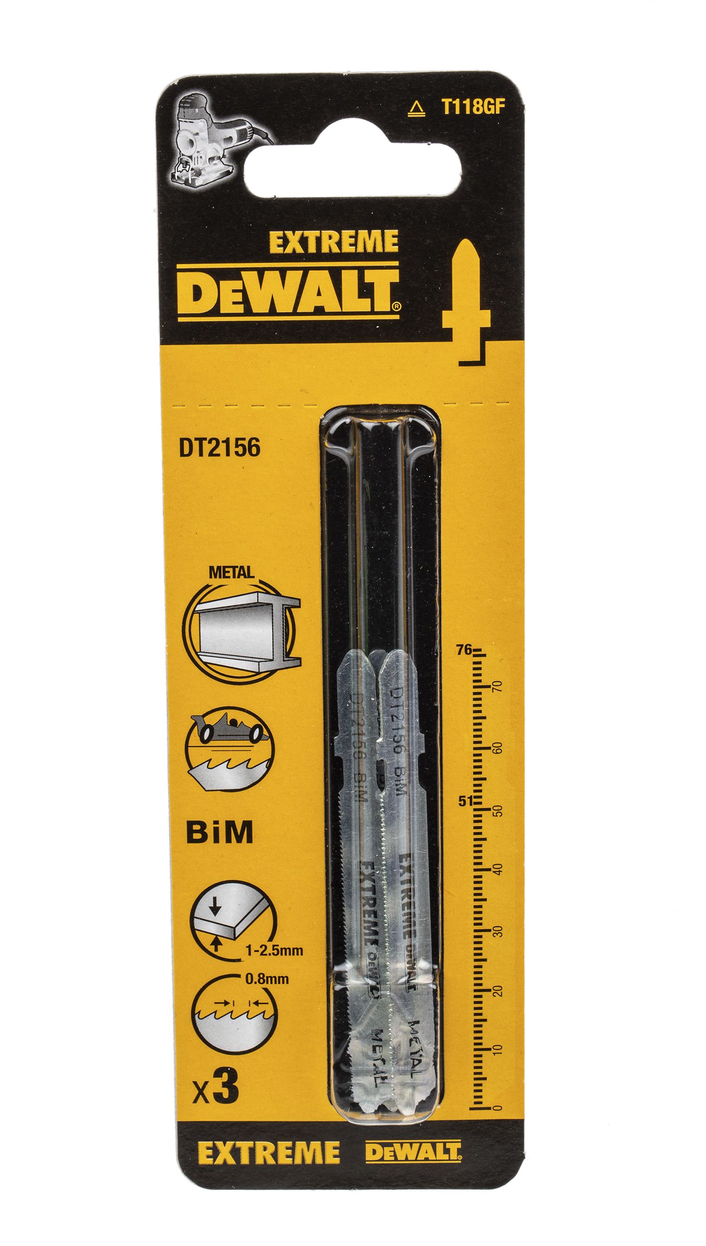 DeWALT, 36 Teeth Per Inch 50mm Cutting Length Jigsaw Blade, Pack of 3