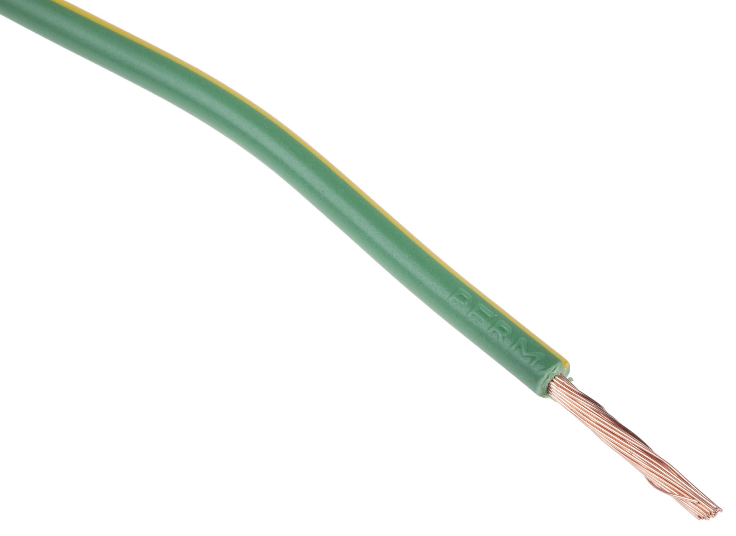 RS PRO Green/Yellow 2.5 mm² Equipment Wire, 13 AWG, 50/0.25 mm, 100m, PVC Insulation