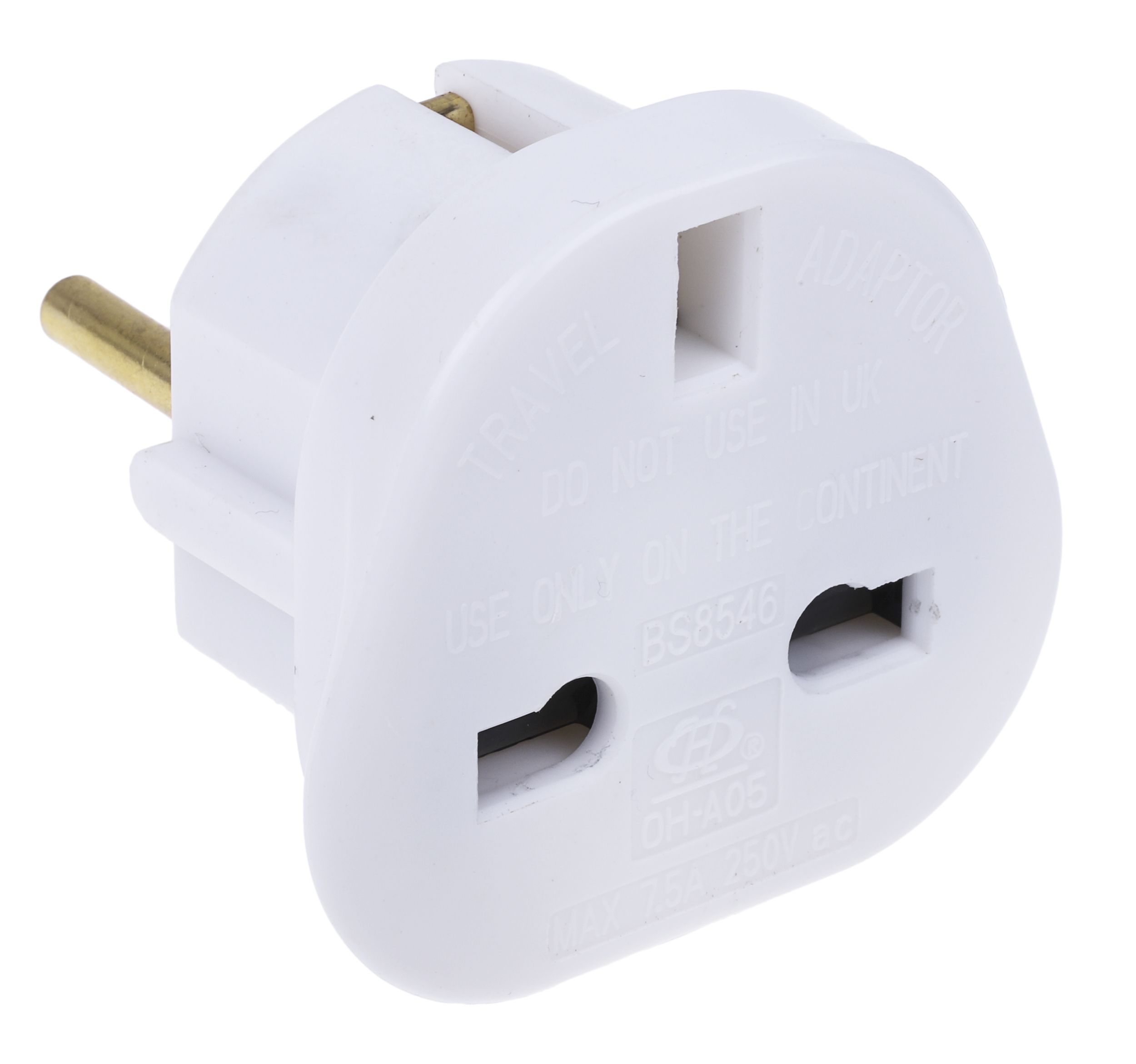 RS PRO UK to Europe Travel Adapter, Rated At 7.5A RS