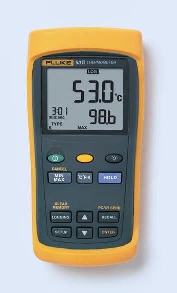 Thermomètre numérique Fluke 52 II, 2 voies de mesure pour E, J, K, T, Etalonné RS