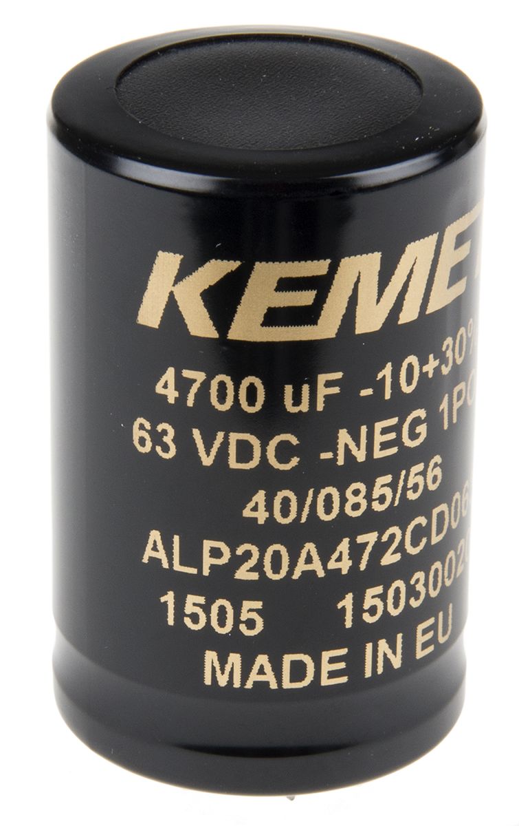 KEMET 4700μF Electrolytic Capacitor 63V dc, Through Hole