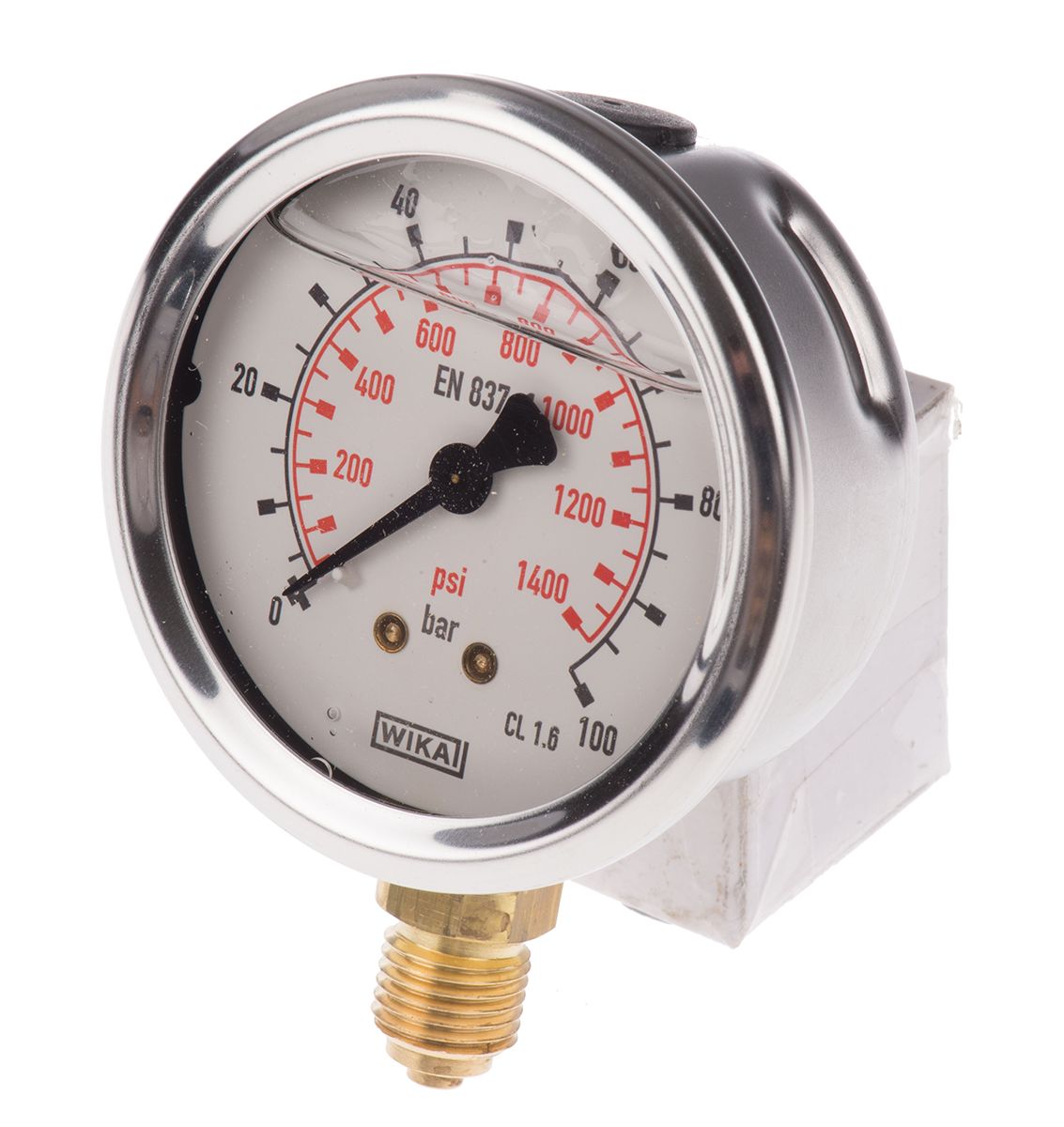 WIKA 9626935 Analogue Positive Pressure Gauge Bottom Entry 100bar, Connection Size G 1/4