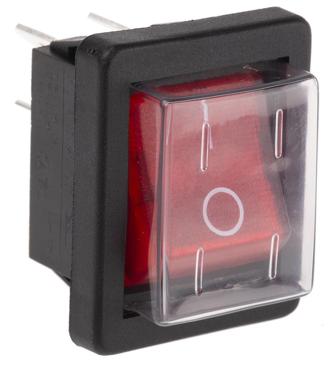 Kolébkový spínač osvětlený, barva ovladače: Červená Dvoupólový jednopolohový (DPST) Zap-vyp 16 A