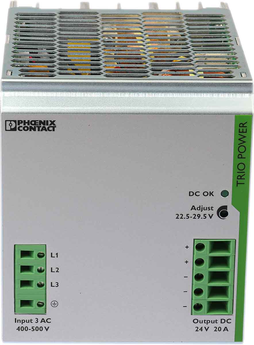 Phoenix Contact TRIO-PS/3AC/24DC/20 Switch Mode DIN Rail Power Supply 400V ac Input, 24V dc Output, 20A 480W