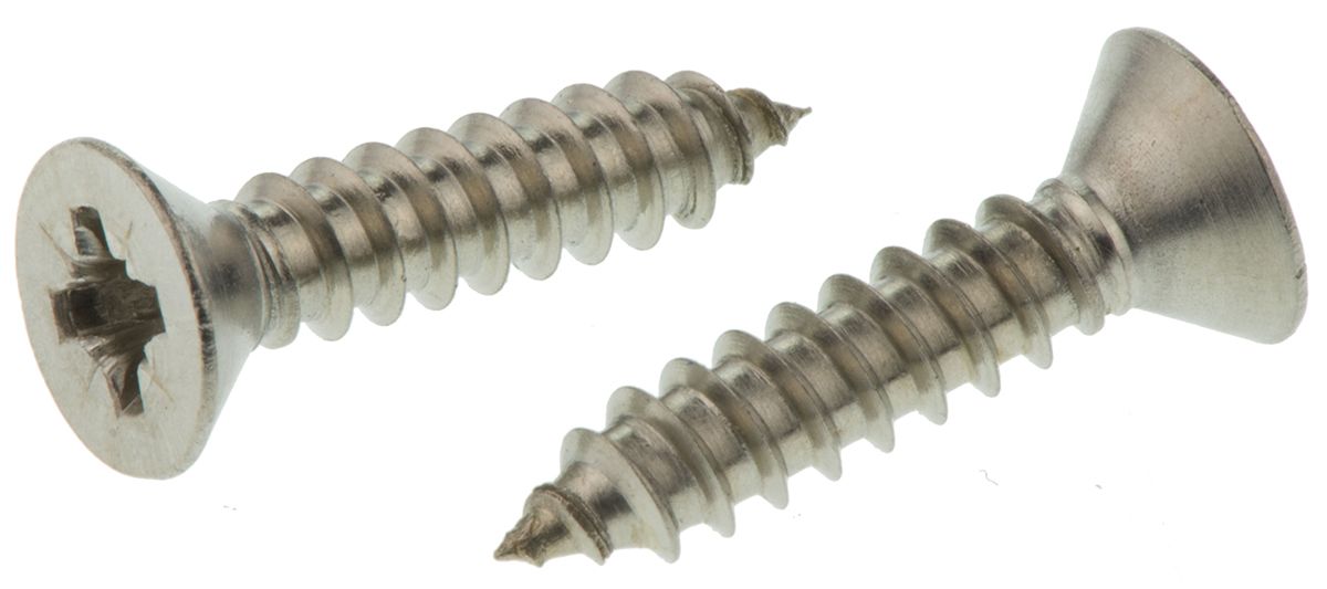 RS PRO Plain Stainless Steel Countersunk Head Self Tapping Screw, N°8 x 3/4in Long 19mm Long