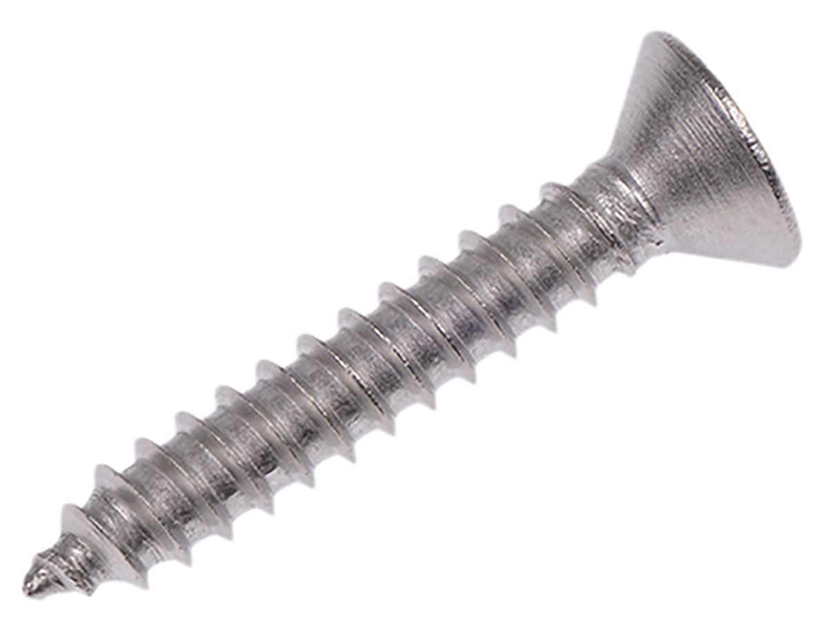 RS PRO Plain Stainless Steel Countersunk Head Self Tapping Screw, N°8 x 1in Long 25mm Long