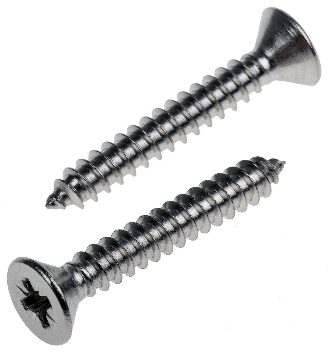 RS PRO Plain Stainless Steel Countersunk Head Self Tapping Screw, N°10 x 1.1/4in Long 32mm Long