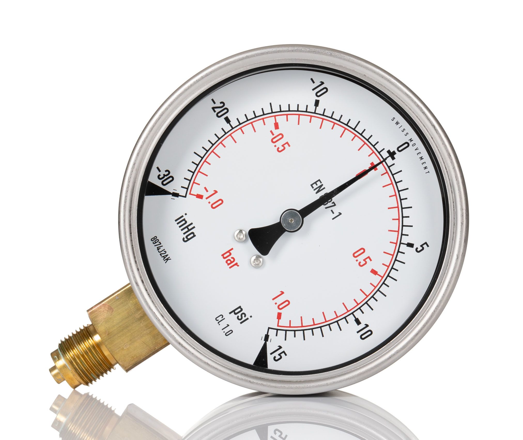 RS PRO G 3/8 Dial Pressure Gauge 1bar, UKAS, -1bar min.