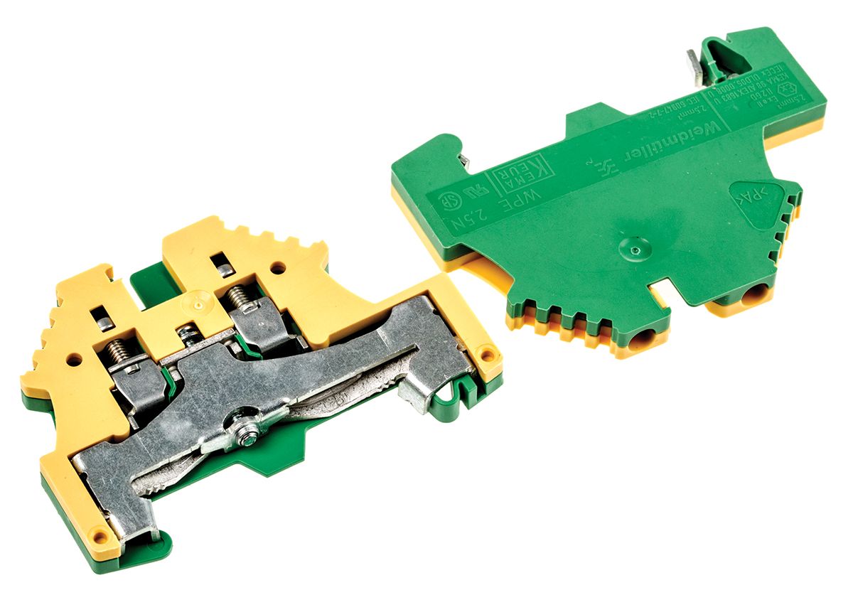 1016200000 Weidmuller Green/Yellow WPE Earth Terminal Block, Single