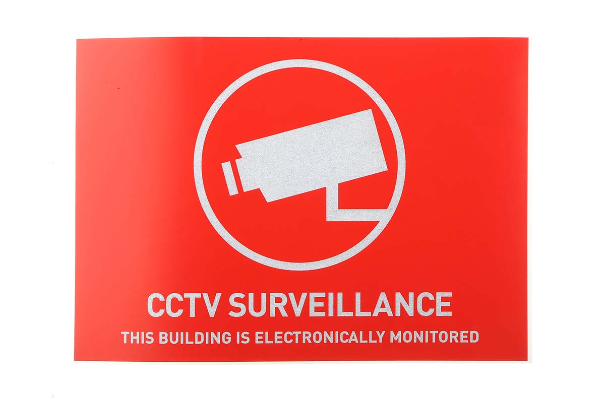 ABUS Red/White CCTV Sticker, CCTV Surveillance-Text, English, CCTV, 105 mm x 148mm