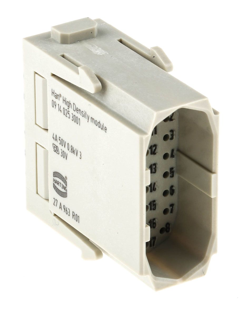 HARTING Han-Modular Heavy Duty Power Connector Module, 25 contacts, 5A, Male