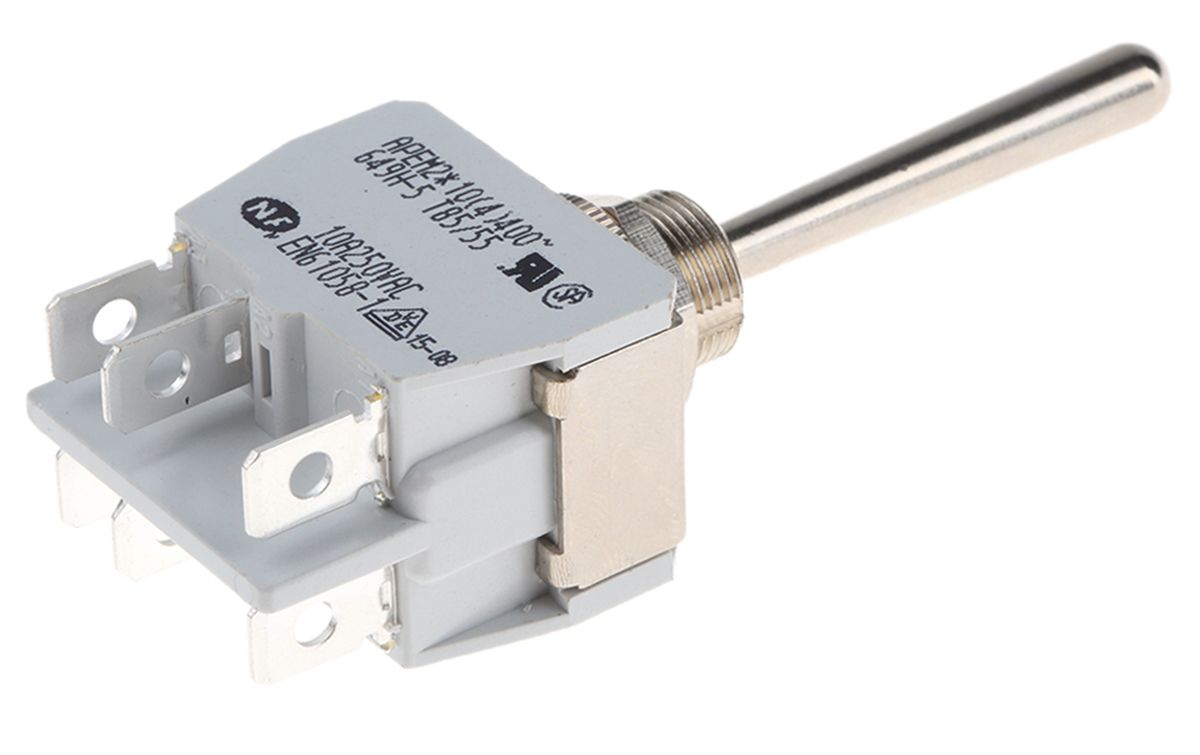 649H/25 APEM Toggle Switch, Panel Mount, OnOffOn, DPDT, Solder