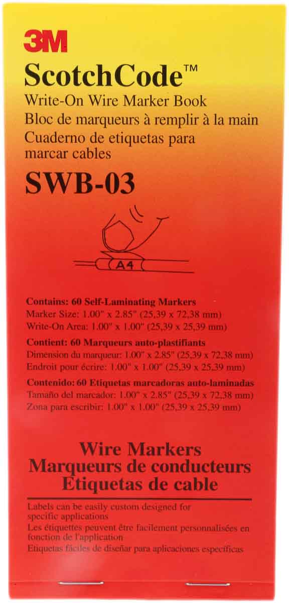 Carnet de repères de câbles 3M SWB -03 Adhésif, Ø câble 8 → 15mm, Blanc