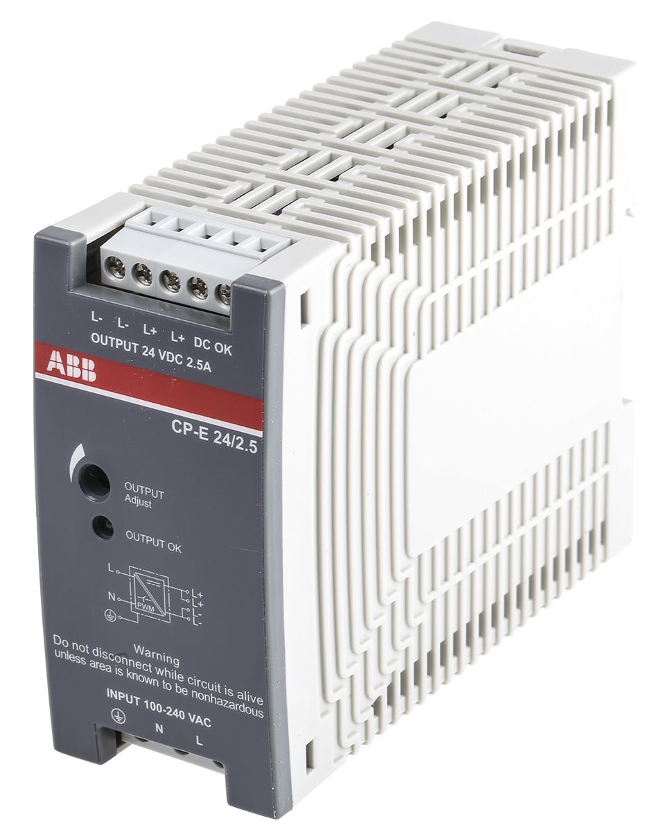 ABB CP-E Switch Mode DIN Rail Power Supply 85 → 264V ac Input, 24V dc Output, 2.5A 60W