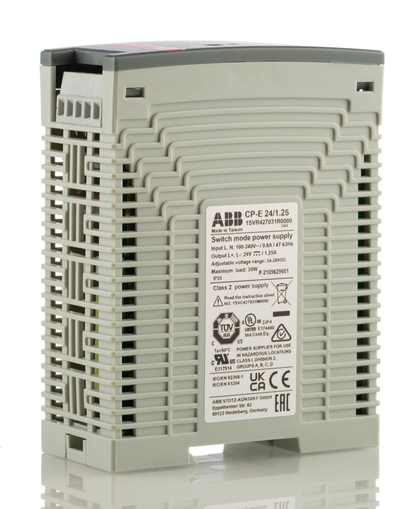 ABB CP-E Switch Mode DIN Rail Power Supply 85 → 264V ac Input, 24V dc Output, 1.25A 30W