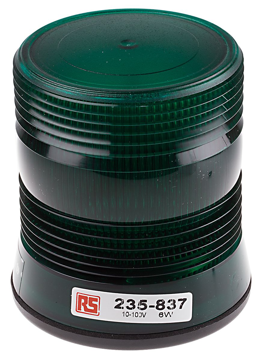 RS PRO Green Flashing Beacon, 10 → 100 V dc, Surface Mount, Xenon Bulb
