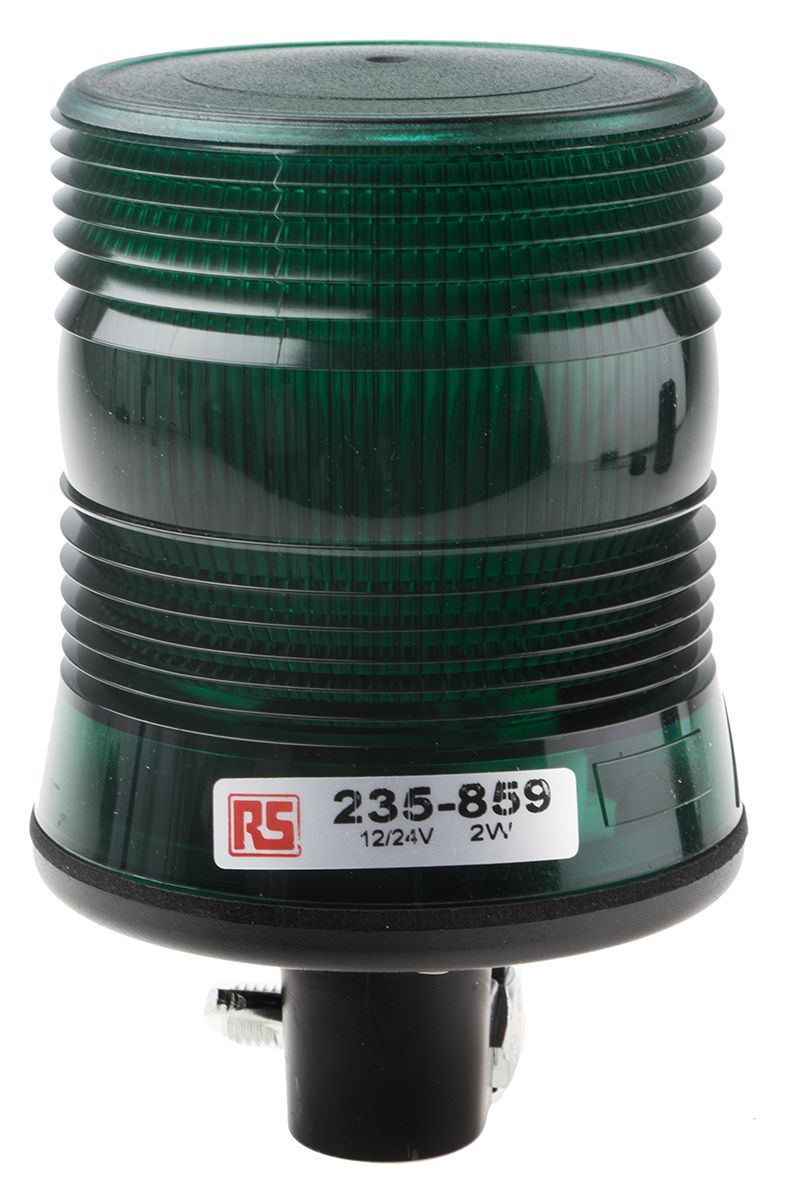 RS PRO Green Flashing Beacon, 10 → 30 V dc, DIN Mount, Tube Mount
