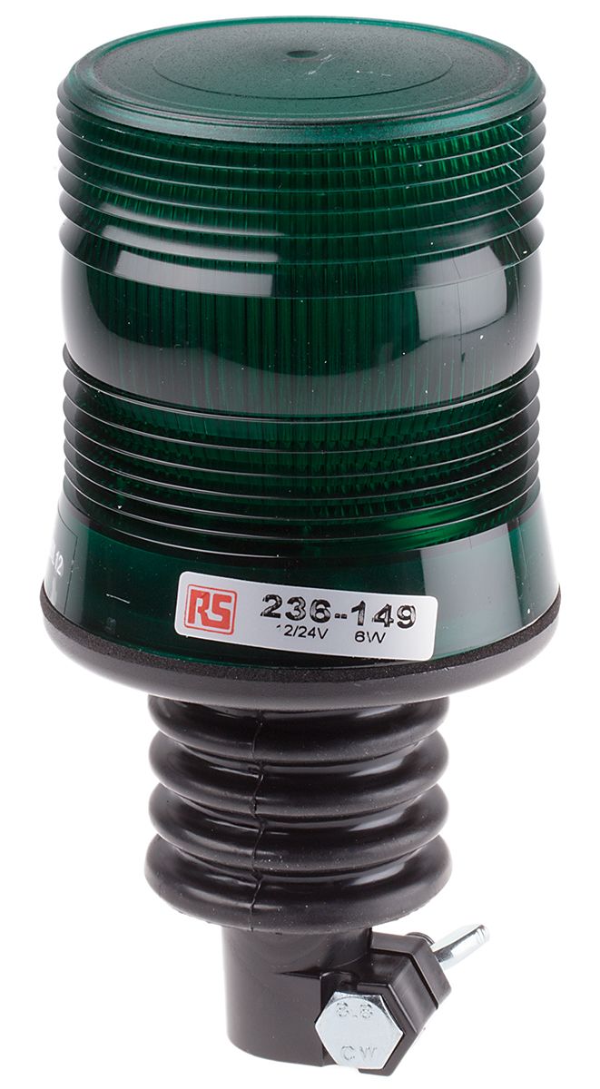 RS PRO Green Flashing Beacon, 10 → 30 V dc, Flexi DIN Mount, Xenon Bulb