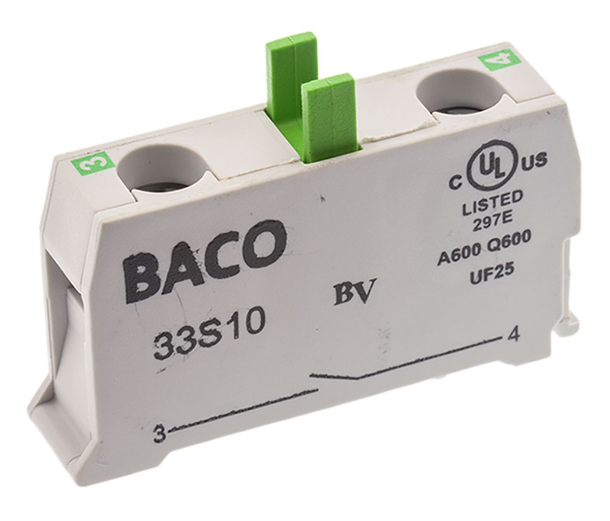 Bloque de contactos BACO 33S10, 1NO, 600V, terminal Roscado