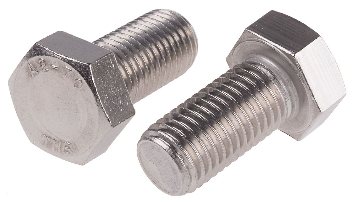 Plain Stainless Steel Hex, Hex Bolt, M20 x 40mm | RS